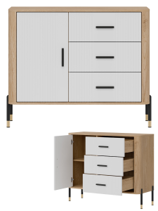 Komoda Szafka jednodrzwiowa z 3 szufladami Dąb Biały Czarny DANTE DT03