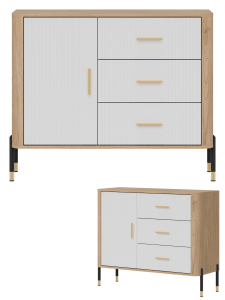 Komoda Szafka jednodrzwiowa z 3 szufladami Dąb Biały Złoty DANTE DT03