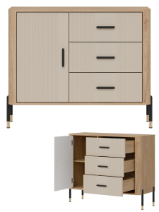 Komoda Szafka jednodrzwiowa z 3 szufladami Dąb Kaszmir Czarny DANTE DT03