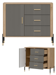 Komoda Szafka jednodrzwiowa z 3 szufladami Dąb Szary Złoty DANTE DT03