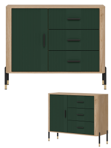Komoda Szafka jednodrzwiowa z 3 szufladami Dąb Zielony Czarny DANTE DT03