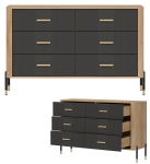Komoda Szafka z 6 szufladami Szeroka 140 cm Dąb Antracyt Złoty DANTE DT04