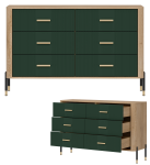 Komoda Szafka z 6 szufladami Szeroka 140 cm Dąb Zielony Złoty DANTE DT04