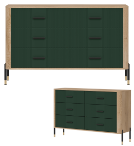 Komoda Szafka z 6 szufladami Szeroka 140 cm Dąb Zielony Czarny DANTE DT04