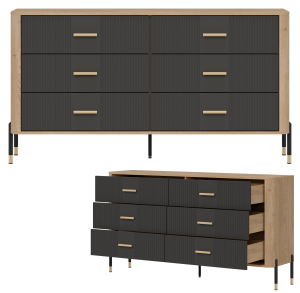 Komoda Szafka z 6 szufladami Szeroka 165 cm Dąb Antracyt Złoty DANTE DT05