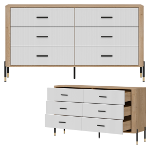 Komoda Szafka z 6 szufladami Szeroka 165 cm Dąb Biały Czarny DANTE DT05