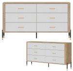 Komoda Szafka z 6 szufladami Szeroka 165 cm Dąb Biały Złoty DANTE DT05