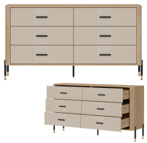 Komoda Szafka z 6 szufladami Szeroka 165 cm Dąb Kaszmir Czarny DANTE DT05