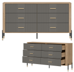 Komoda Szafka z 6 szufladami Szeroka 165 cm Dąb Szary Złoty DANTE DT05