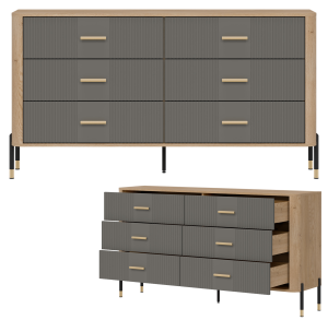 Komoda Szafka z 6 szufladami Szeroka 165 cm Dąb Szary Złoty DANTE DT05