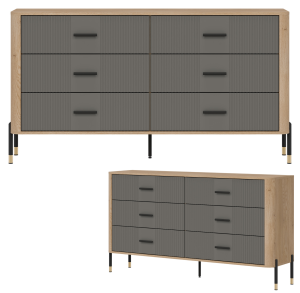 Komoda Szafka z 6 szufladami Szeroka 165 cm Dąb Szary Czarny DANTE DT05