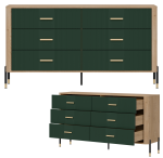 Komoda Szafka z 6 szufladami Szeroka 165 cm Dąb Zielony Złoty DANTE DT05