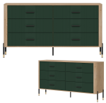 Komoda Szafka z 6 szufladami Szeroka 165 cm Dąb Zielony Czarny DANTE DT05