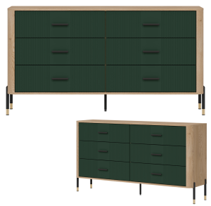 Komoda Szafka z 6 szufladami Szeroka 165 cm Dąb Zielony Czarny DANTE DT05