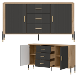 Komoda Szafka dwudrzwiowa z 3 szufladami Dąb Antracyt Złoty DANTE DT06