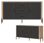 Komoda Szafka dwudrzwiowa z 3 szufladami Dąb Antracyt Czarny DANTE DT06