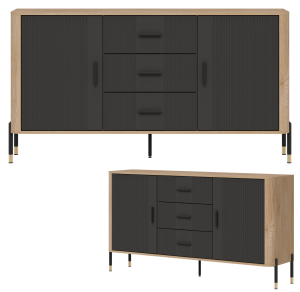 Komoda Szafka dwudrzwiowa z 3 szufladami Dąb Antracyt Czarny DANTE DT06