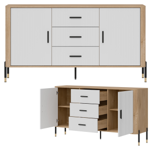 Komoda Szafka dwudrzwiowa z 3 szufladami Dąb Biały Czarny DANTE DT06