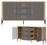 Komoda Szafka dwudrzwiowa z 3 szufladami Dąb Szary Złoty DANTE DT06