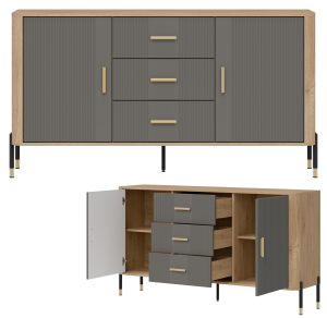 Komoda Szafka dwudrzwiowa z 3 szufladami Dąb Szary Złoty DANTE DT06