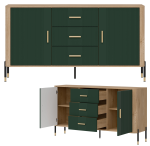 Komoda Szafka dwudrzwiowa z 3 szufladami Dąb Zielony Złoty DANTE DT06