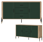 Komoda Szafka dwudrzwiowa z 3 szufladami Dąb Zielony Czarny DANTE DT06