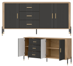 Komoda Szafka trzydrzwiowa z 3 szufladami Dąb Antracyt Złoty DANTE DT07