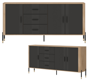 Komoda Szafka trzydrzwiowa z 3 szufladami Dąb Antracyt Czarny DANTE DT07