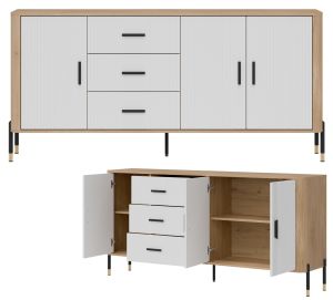 Komoda Szafka trzydrzwiowa z 3 szufladami Dąb Biały Czarny DANTE DT07