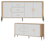 Komoda Szafka trzydrzwiowa z 3 szufladami Dąb Biały Złoty DANTE DT07
