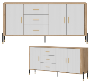 Komoda Szafka trzydrzwiowa z 3 szufladami Dąb Biały Złoty DANTE DT07
