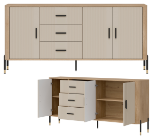 Komoda Szafka trzydrzwiowa z 3 szufladami Dąb Kaszmir Czarny DANTE DT07