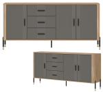 Komoda Szafka trzydrzwiowa z 3 szufladami Dąb Szary Czarny DANTE DT07