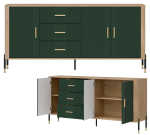 Komoda Szafka trzydrzwiowa z 3 szufladami Dąb Zielony Złoty DANTE DT07