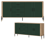 Komoda Szafka trzydrzwiowa z 3 szufladami Dąb Zielony Czarny DANTE DT07