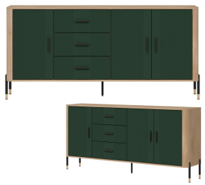 Komoda Szafka trzydrzwiowa z 3 szufladami Dąb Zielony Czarny DANTE DT07
