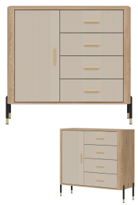 Komoda Szafka jednodrzwiowa z 4 szufladami Dąb Kaszmir Złoty DANTE DT08