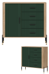 Komoda Szafka jednodrzwiowa z 4 szufladami Dąb Zielony Czarny DANTE DT08