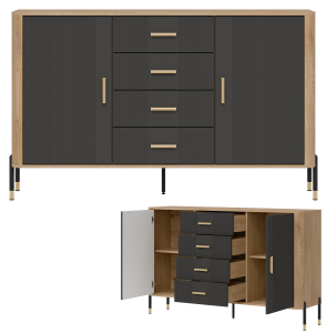 Komoda Szafka dwudrzwiowa z 4 szufladami Dąb Antracyt Złoty DANTE DT09