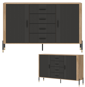 Komoda Szafka dwudrzwiowa z 4 szufladami Dąb Antracyt Czarny DANTE DT09