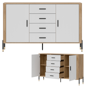 Komoda Szafka dwudrzwiowa z 4 szufladami Dąb Biały Czarny DANTE DT09