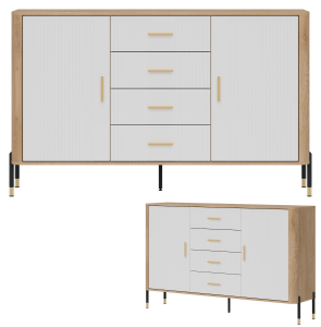 Komoda Szafka dwudrzwiowa z 4 szufladami Dąb Biały Złoty DANTE DT09