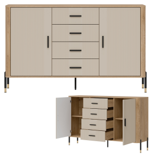 Komoda Szafka dwudrzwiowa z 4 szufladami Dąb Kaszmir Czarny DANTE DT09