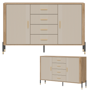 Komoda Szafka dwudrzwiowa z 4 szufladami Dąb Kaszmir Złoty DANTE DT09