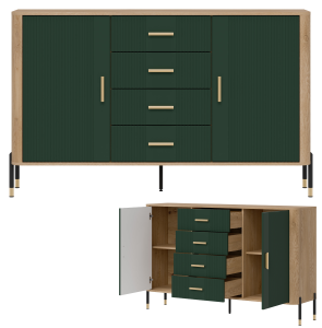 Komoda Szafka dwudrzwiowa z 4 szufladami Dąb Zielony Złoty DANTE DT09