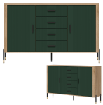 Komoda Szafka dwudrzwiowa z 4 szufladami Dąb Zielony Czarny DANTE DT09