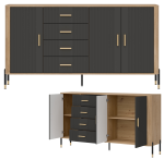 Komoda Szafka trzydrzwiowa z 4 szufladami Dąb Antracyt Złoty DANTE DT10