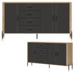 Komoda Szafka trzydrzwiowa z 4 szufladami Dąb Antracyt Czarny DANTE DT10