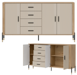 Komoda Szafka trzydrzwiowa z 4 szufladami Dąb Kaszmir Czarny DANTE DT10