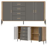 Komoda Szafka trzydrzwiowa z 4 szufladami Dąb Szary Złoty DANTE DT10